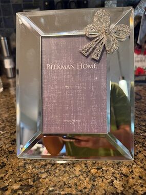 Silver Mirrored Picture Frame with Decorative Bow